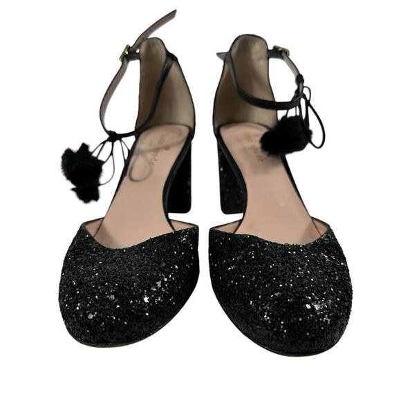 Kate Spade Abigail Glitter Pumps Pom Pom Block Heel Party Shoe Wmn Sz 6.5 - Picture 16 of 16